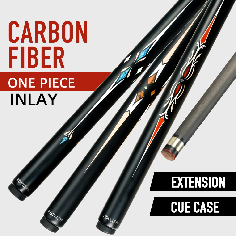 KONLLEN Snooker One Piece Cue 10.2mm Inlay Carbon Fiber Snooker Cue Stick Black Technology Billiard CueExtension and Case